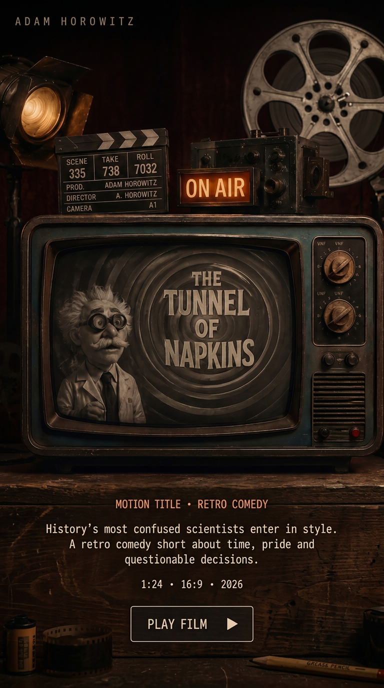 The Tunnel of Napkins presented inside an aged cinema television set